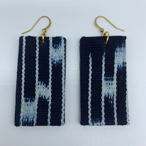 African Print Earrings-Rectangle Blue Variation 3