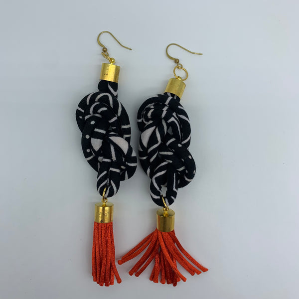 African Print Earrings-Knotted L Black Variation 3