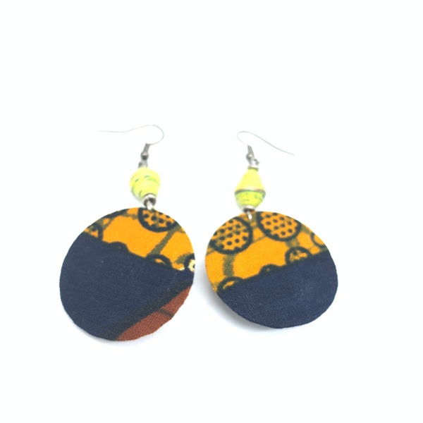 African Print Earrings W/ Beads-Round XS Blue Variation 2