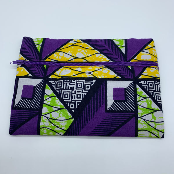 Purple & Green padded African Print Makeup bag/Pencil case - Lillon Boutique