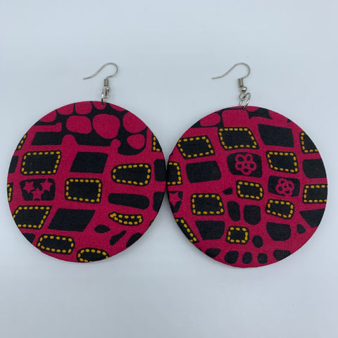 African Print Earrings-Round L Pink Variation 4