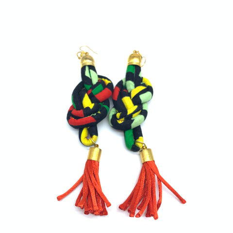 African Print Earrings-Knotted L Green Variation 6
