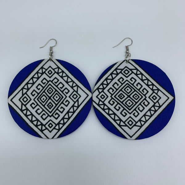 African Print Earrings-Round L Blue Variation 12