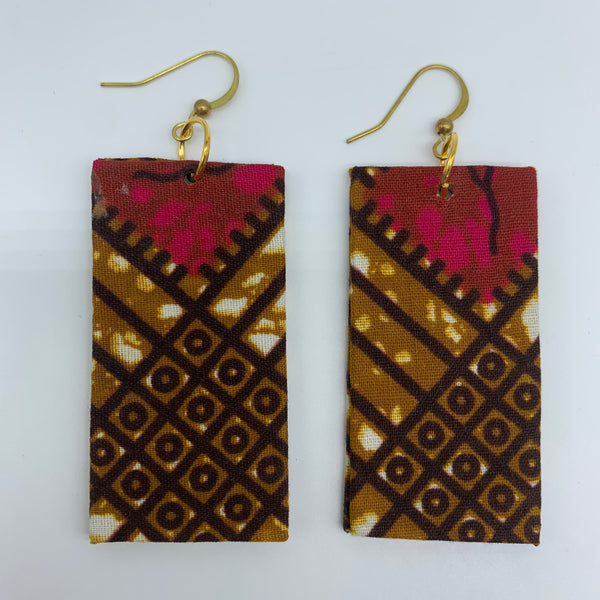 African Print Earrings-Rectangle Brown Variation