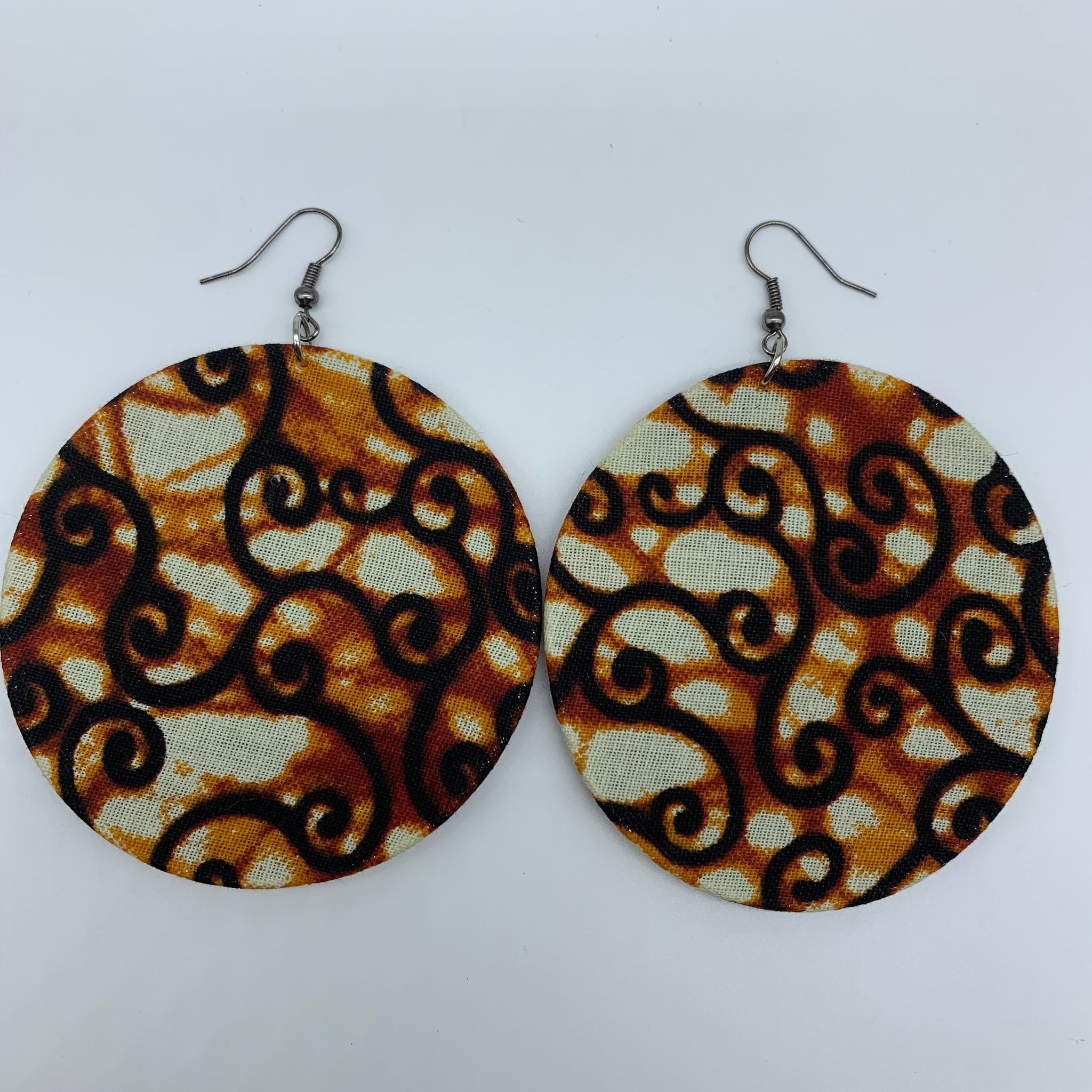 African Print Earrings-Round L Brown Variation 14