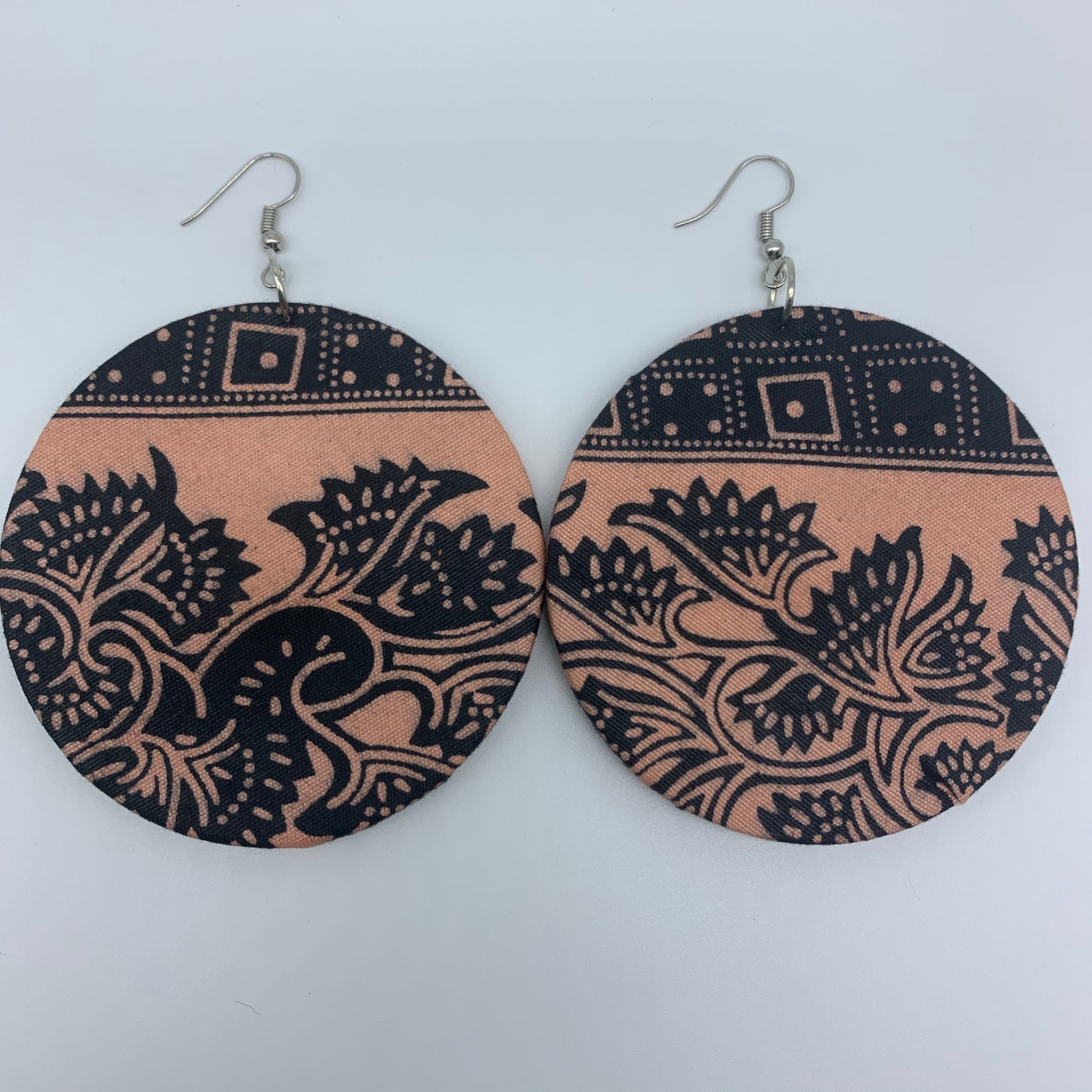 African Print Earrings-Round L Pink Variation 3 - Lillon Boutique