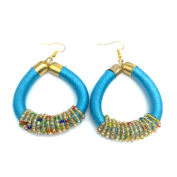 Thread Earrings W/Beads-Blue Variation 2