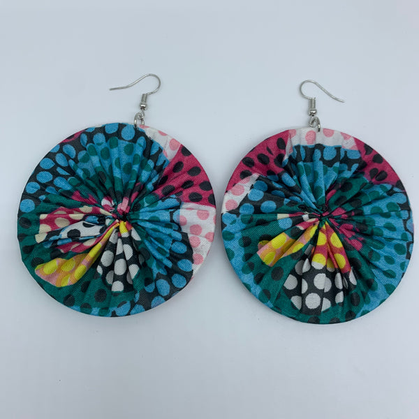 African Print Earrings-Round L Green Variation 29