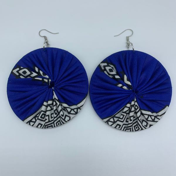 African Print Earrings-Round L Blue Variation 11