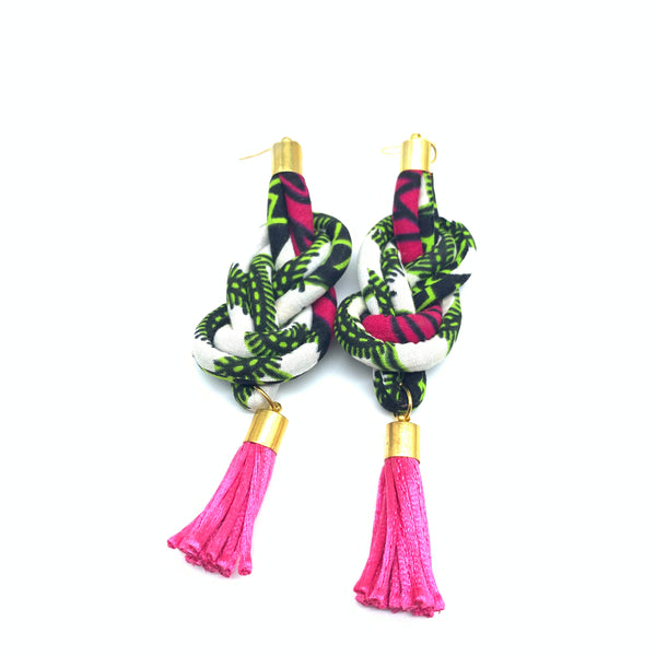 African Print Earrings-Knotted L Green Variation 8