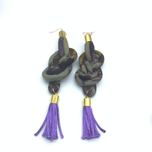 African Print Earrings-Knotted L Purple Variation 4