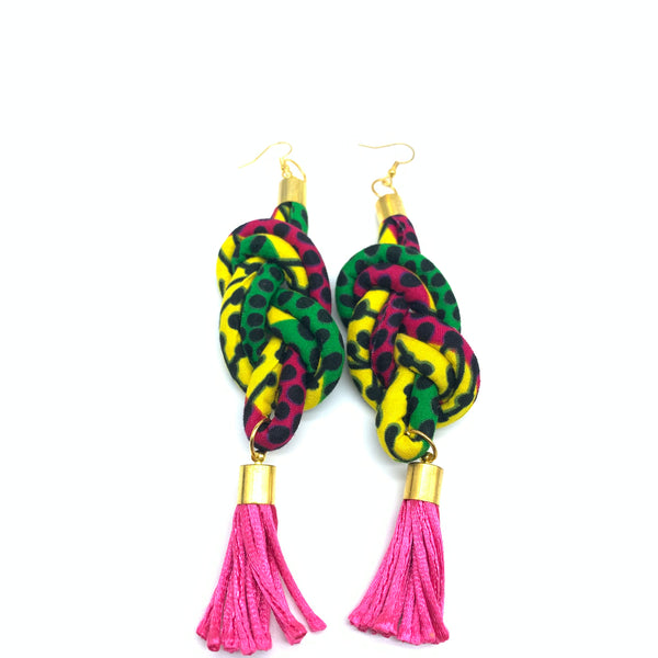 African Print Earrings-Knotted L Green Variation 3
