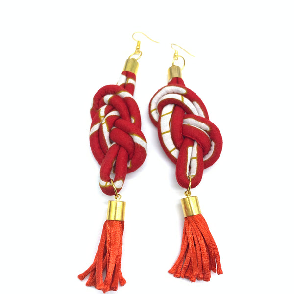 African Print Earrings-Knotted L Red Variation 12