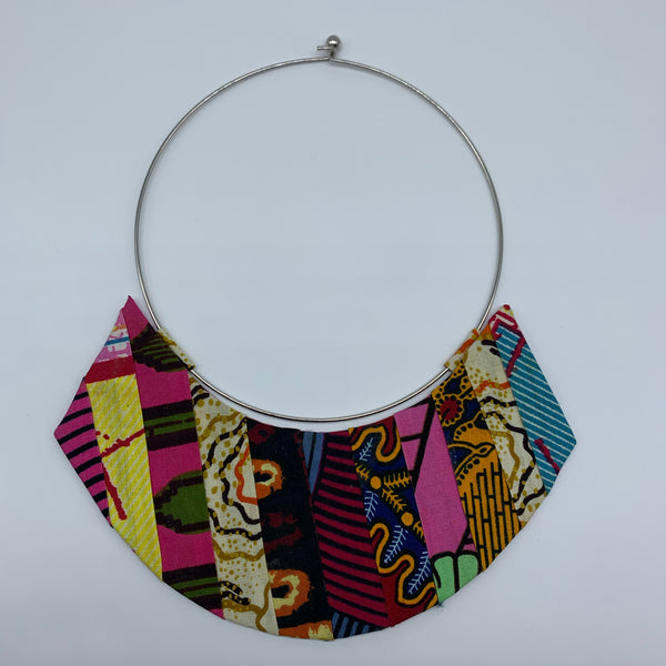 African Print Bangle Thin Necklace-Reversible Pink Variation 3 - Lillon Boutique