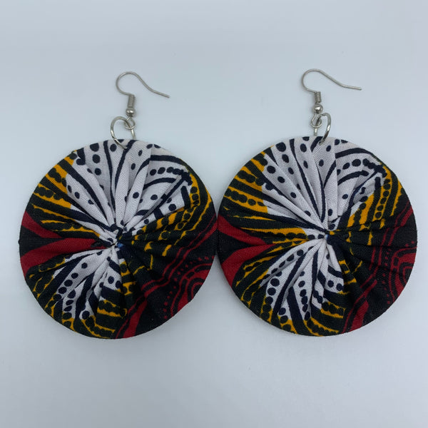 African Print Earrings-Round M Red Variation 19