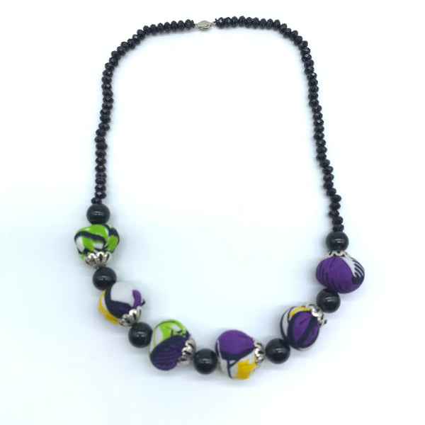 African Print Necklace W/ Beads-Purple Variation 5 - Lillon Boutique