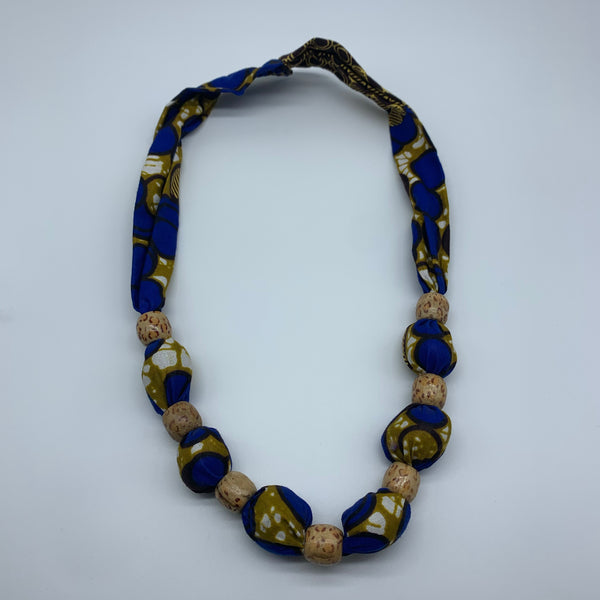 African Print Necklace W/Wooden Beads-Blue Variation 4 - Lillon Boutique