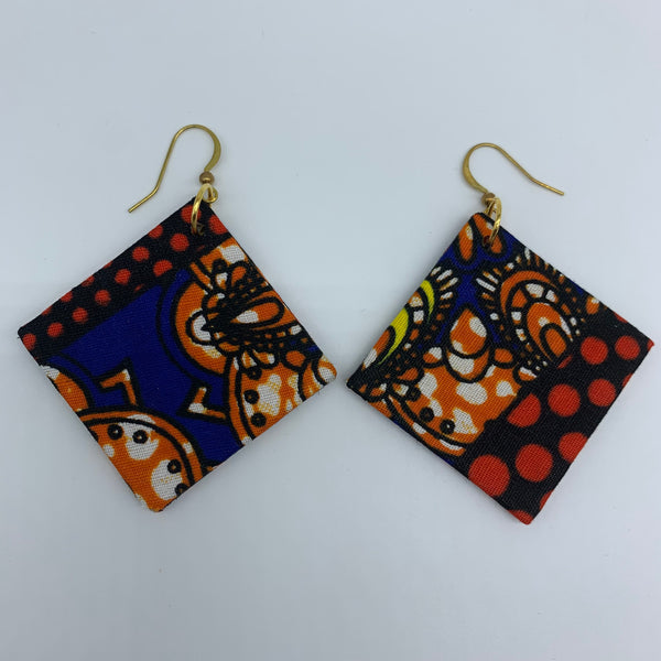 African Print Earrings-Square Blue Variation 2