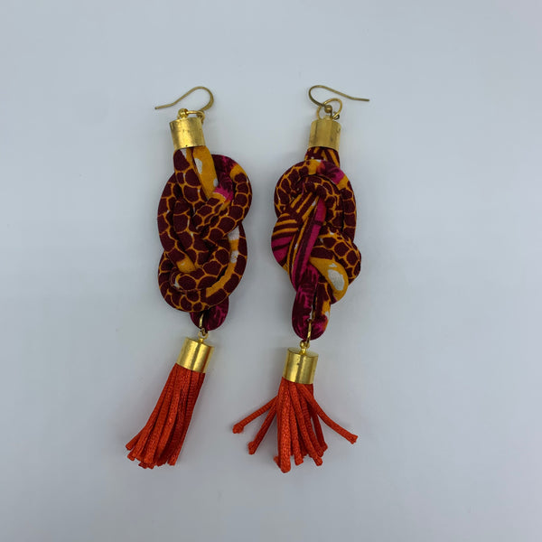 African Print Earrings-Knotted L Red Variation 5