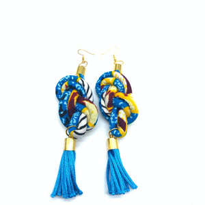 African Print Earrings-Knotted L Blue Variation 7