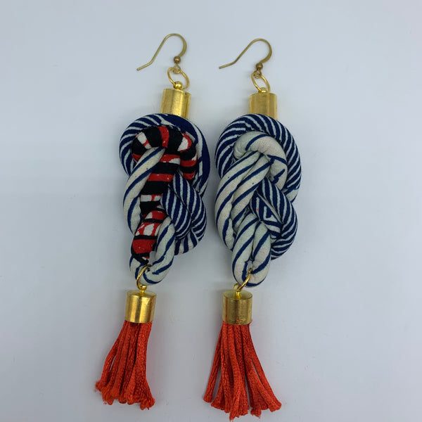 African Print Earrings-Knotted L Blue Variation 5