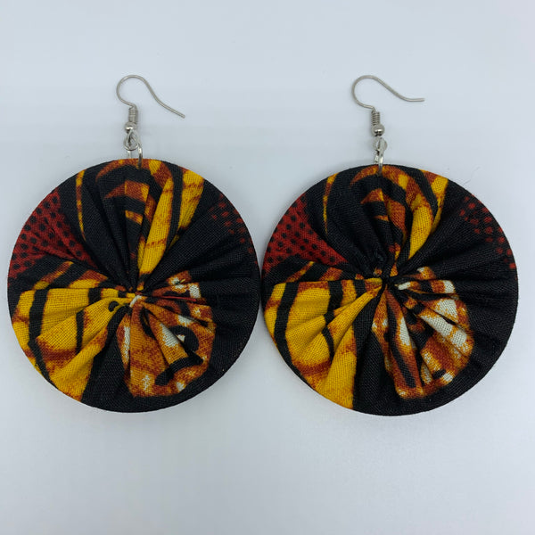 African Print Earrings-Round M Red Variation 15