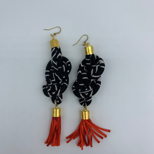 African Print Earrings-Knotted L Black Variation 3