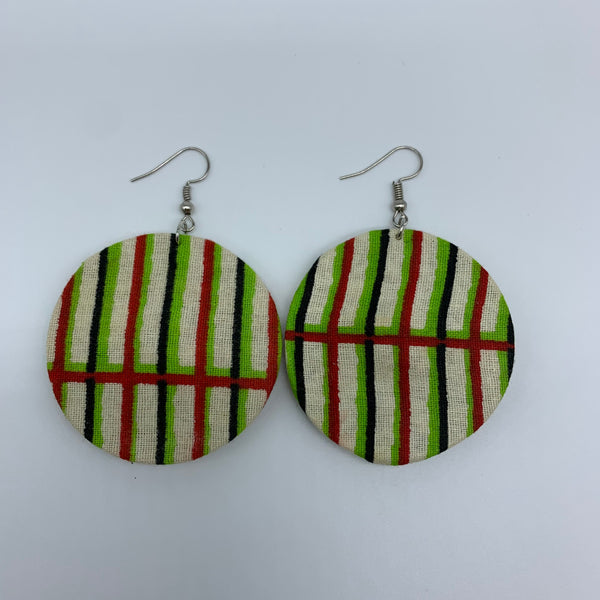 African Print Earrings-Round S Green Variation 18