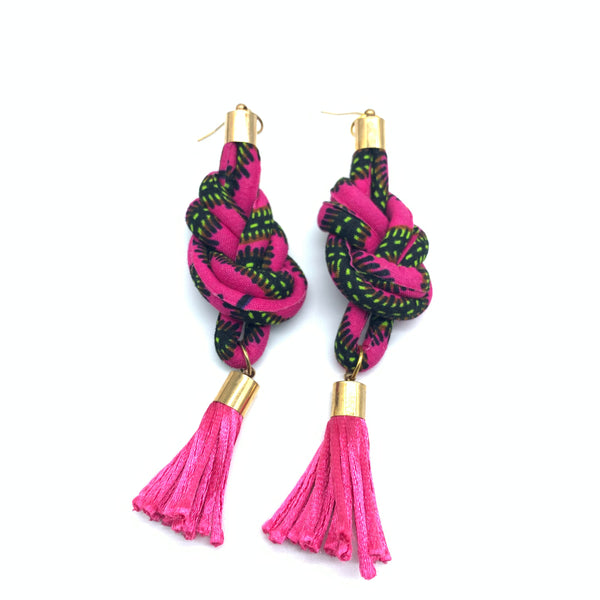 African Print Earrings-Knotted L Pink Variation 4