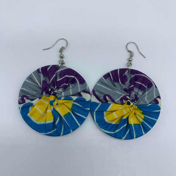 African Print Earrings-Round S Blue Variation 18