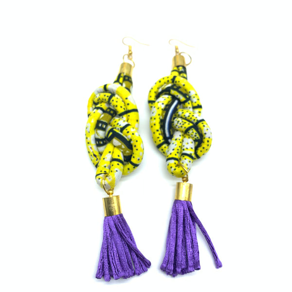 African Print Earrings-Knotted L Yellow Variation 11