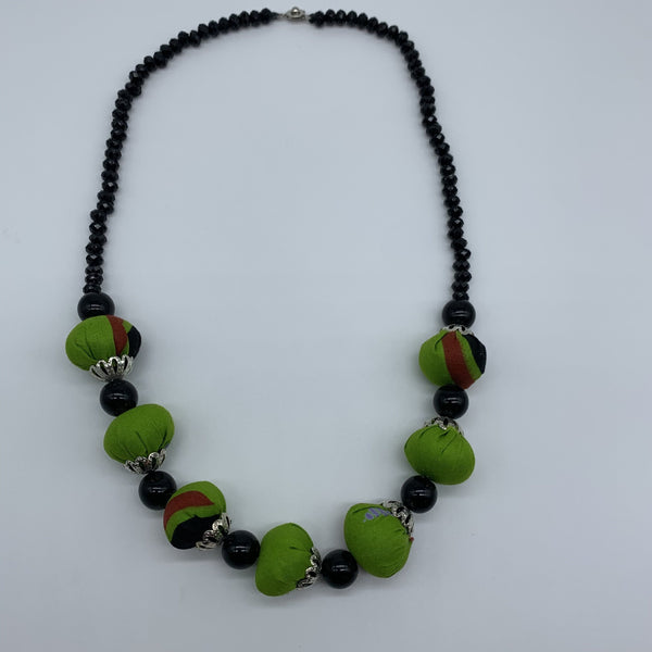 African Print Necklace W/ Beads-Green Variation 2