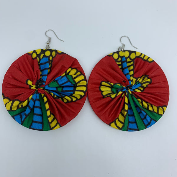 African Print Earrings-Round L Red Variation 12