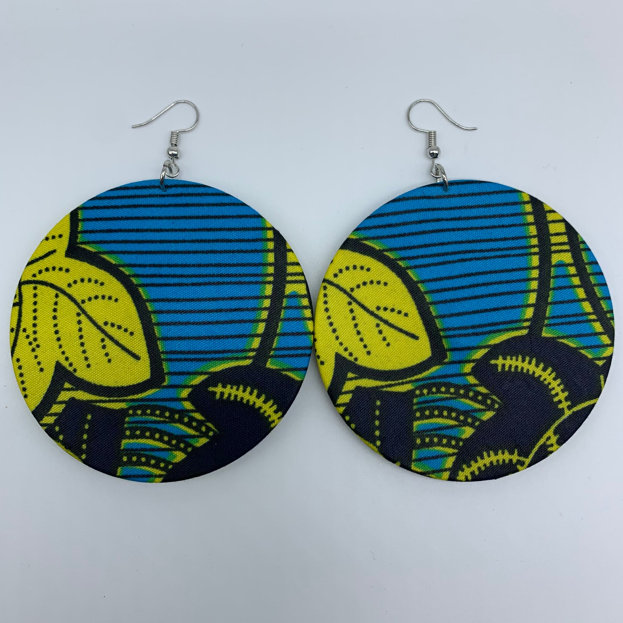 African Print Earrings-Round L Blue Variation 21