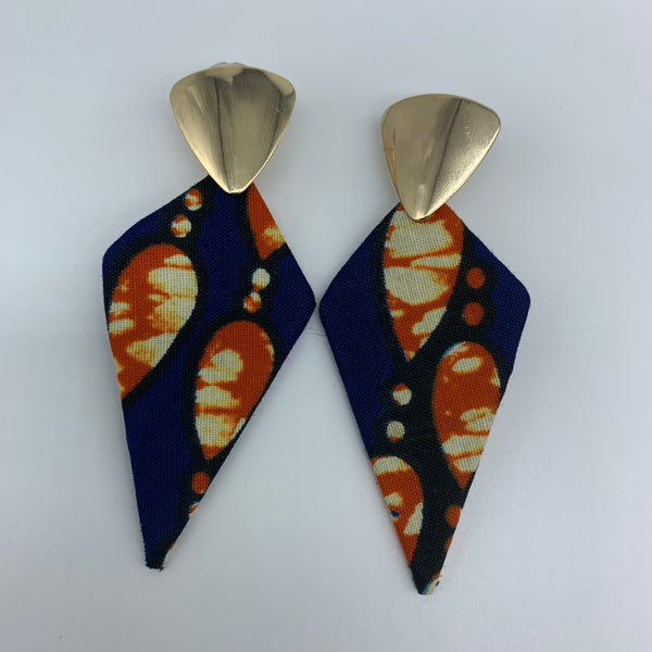African Print Earrings-Metal Diamond Blue Variation