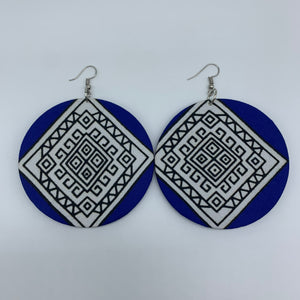African Print Earrings-Round L Blue Variation 12