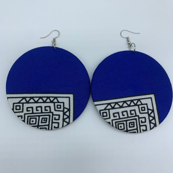 African Print Earrings-Round L Blue Variation 11