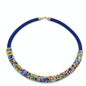 Beaded Thread  Bangle Necklace-Blue Variation 2