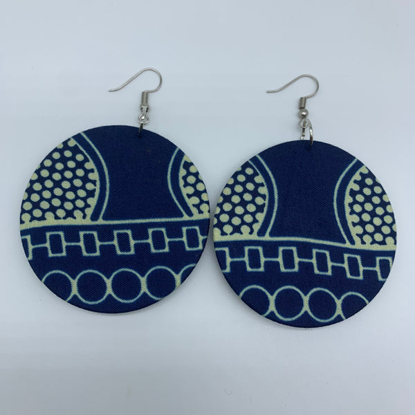 African Print Earrings-Round M Blue Variation 26