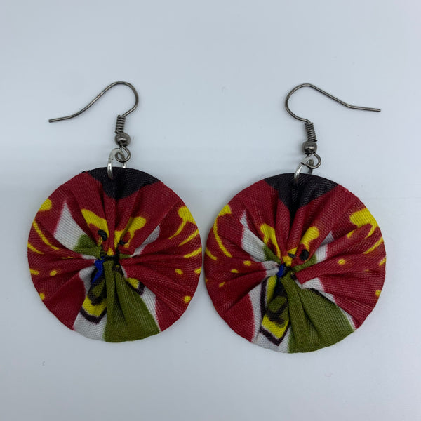 African Print Earrings-Round XS Red Variation 35