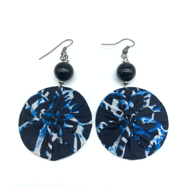 African Print Earrings W/ Beads-Round XS Blue Variation