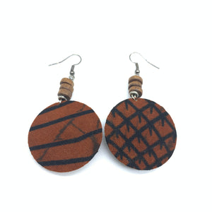 African Print Earrings W/ Beads-Round XS Brown Variation 5
