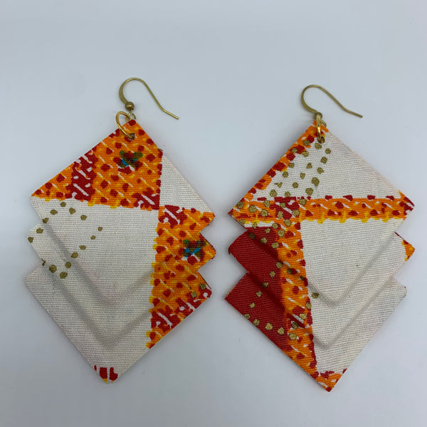 African Print Earrings-3 Squares Reversible Red Variation 3