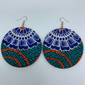 African Print Earrings-Round L Blue Variation 16