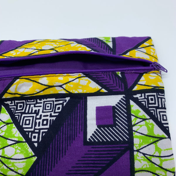Purple & Green padded African Print Makeup bag/Pencil case - Lillon Boutique