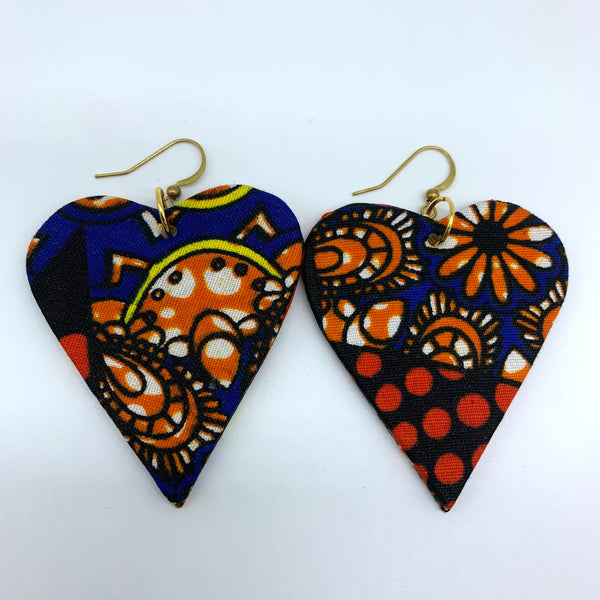 African Print Earrings-Heart Blue Variation
