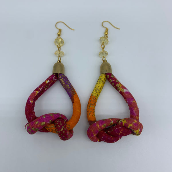 African Print Earrings-Knotted S Pink Variation 2