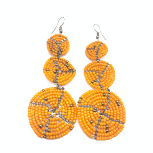 Beaded Earrings 3 Circles -Orange Variation