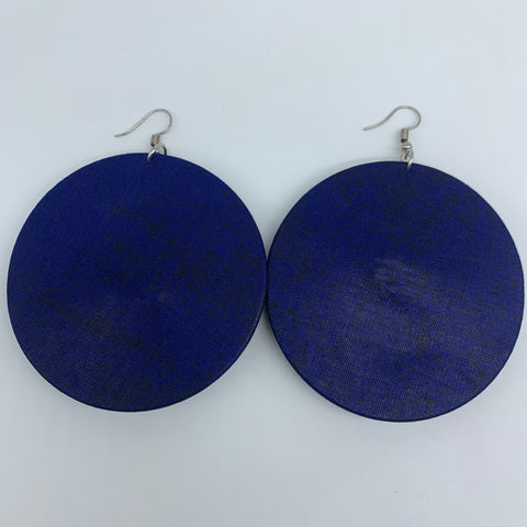 African Print Earrings-Round W/Button L Blue Variation 7