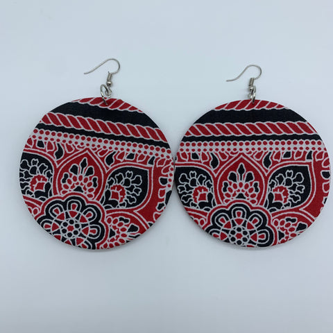 African Print Earrings-Round L Red Variation 4